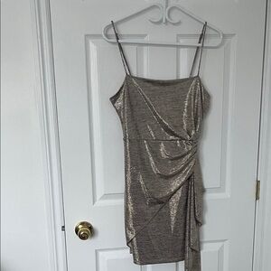 Metallic gold Slip Dress with Draped Accent
